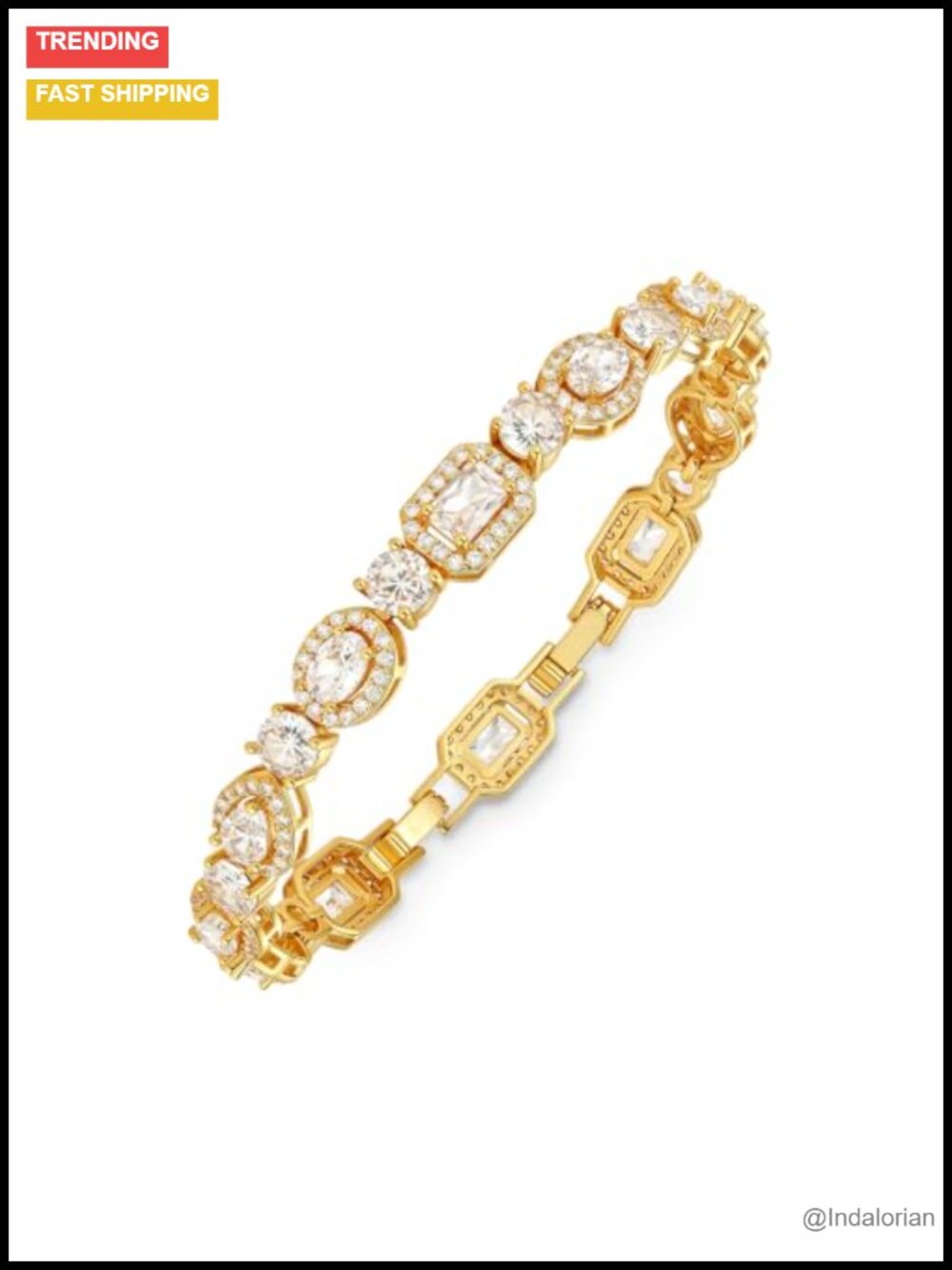 14K Gold Plated CZ Tennis Bracelet 6.7" Hypoallergenic Brass
